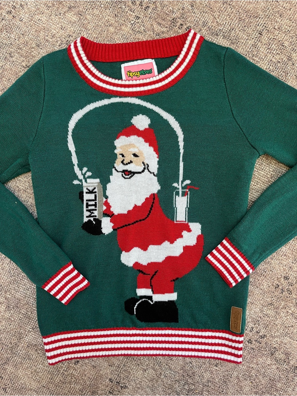 Tipsy Elves Green Santa Ugly Christmas Crewneck Sweater M
